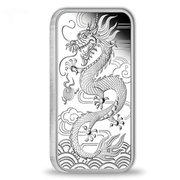 Rectangular Drache 1 Unze Silbermünze 2018 Polierte Platte