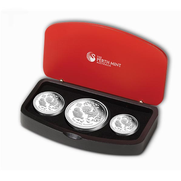 Lunar II Hahn 3 Coin Set Silber 2017 