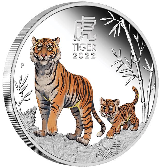 Lunar III - Tiger - 1 Oz Silber Proof coloriert +Box +COA *