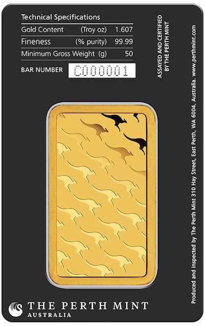50 Gramm Goldbarren Sercure Card Perth Mint