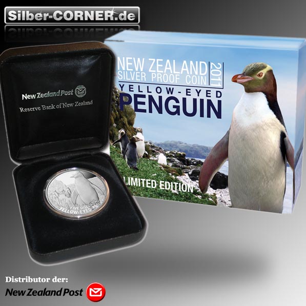 Yellow-Eyed Penguin 1 Oz Silber 2011 Proof +Box +COA*