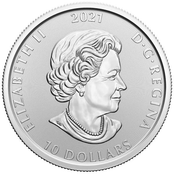 Rückseite der 2 oz Silbermünze Werwolf 2022 mit dem Porträt von Queen Elizabeth II.