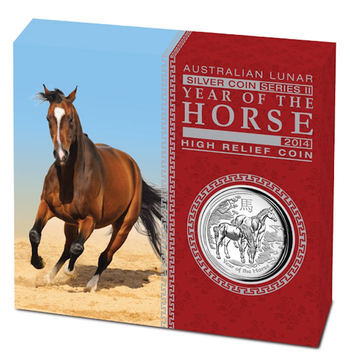 Umverpackung Lunar II Pferd 1 Unze HIgh Relief 2014