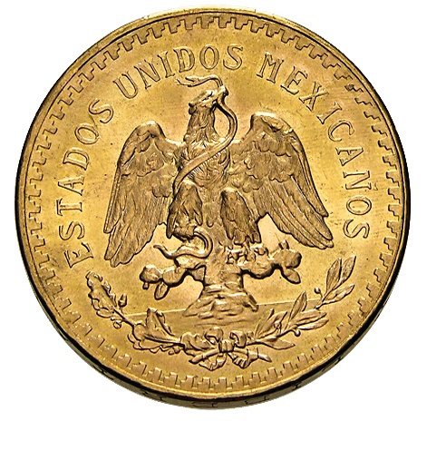 50 Pesos Goldmünze Mexiko Rückseite Staatswappen