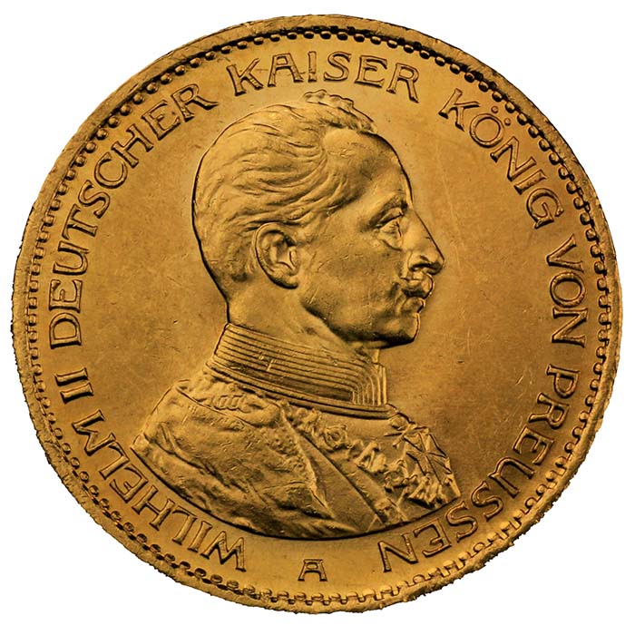 20 Mark Gold Preußen Wilhelm II Uniform J. 253 Vorderseite