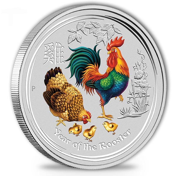 Lunar II Hahn 1 Oz Silbermünze farbig 2017 kaufen & verkaufen