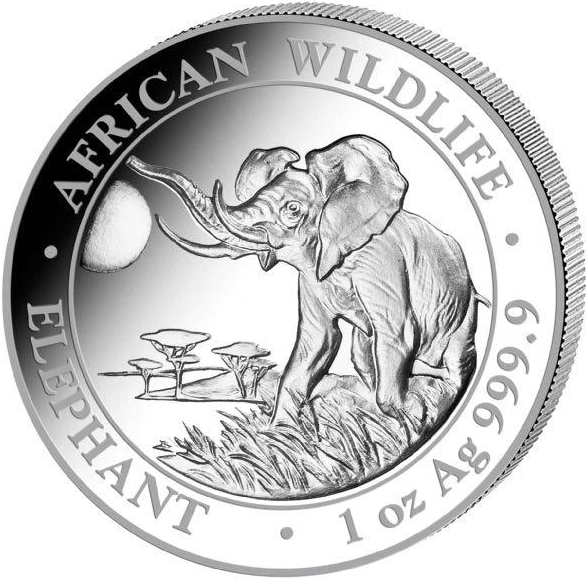 Motivseite der Somalia Elefant 1 Unze Silbermünze 2016 African Wildlife