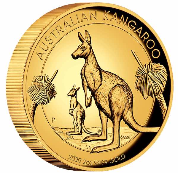 Australien Kangaroo 2 Oz Gold High Relief 2020 + Box + COA