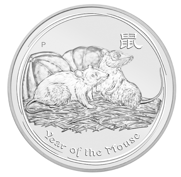 Motivseite Lunar II Jahr der Maus 1 Unze Silbermünze 2008