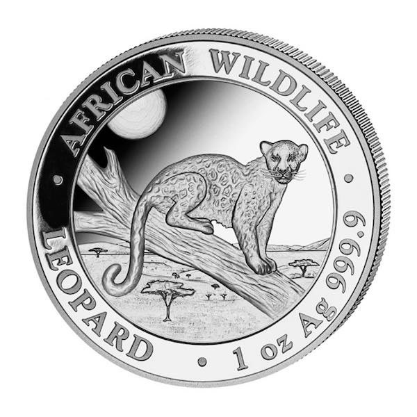 Somalia Leopard 2021 1 oz Silber Motiv Leopard auf Baumstamm