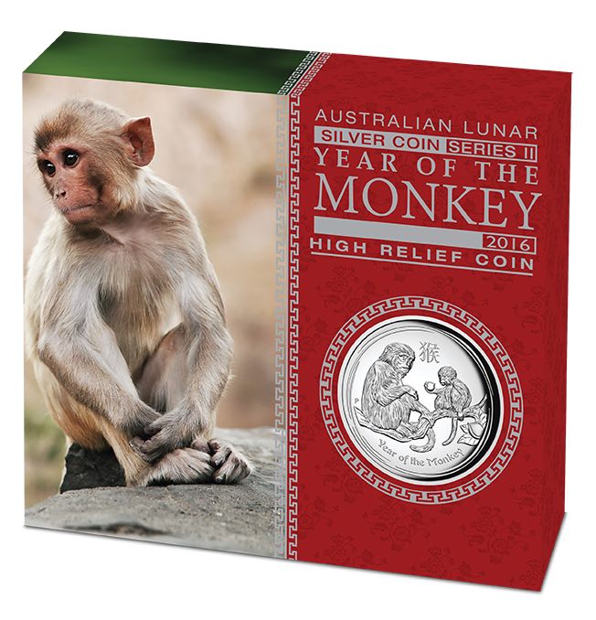 Lunar II Umverpackung 1 Unze Silber High Relief 2016