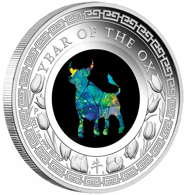 Opal Lunar Ochse 1 Unze Silber Proof