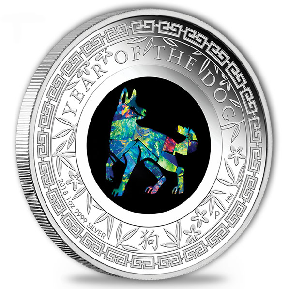 Opal Serie - Jahr des Hundes -1 Oz Silber 2018 *