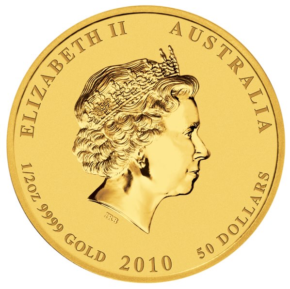 Lunar II Tiger 1/2 oz Gold 2010 Vorderseite Ankauf ohne Abschlag