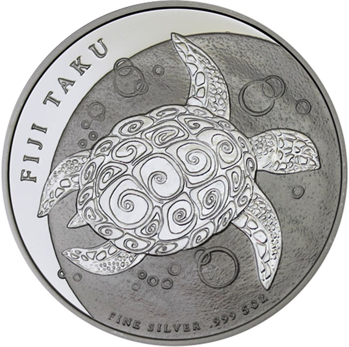 Fiji Taku 2012 5 Unzen Silbermünze Rückseite Motiv Grüne Meeresschildkröte