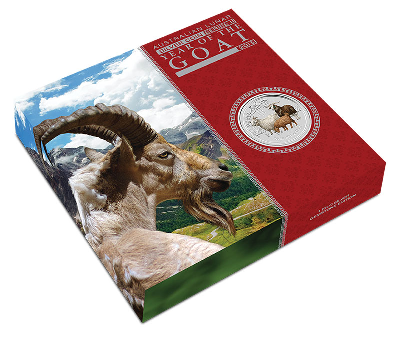 Umverpackung mit Ziege vor Berglandschaft