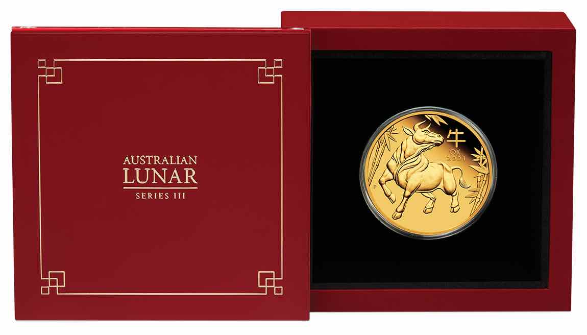Original Sammlerbox des Ochsen 1 Unze Gold in Proof