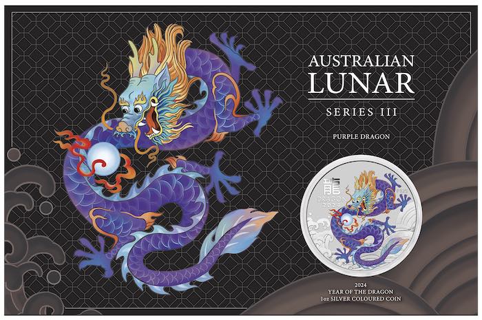 Lunar 3 - Drache - 1 Unze - Purple Dragon - coloriert 2024 im Blister*