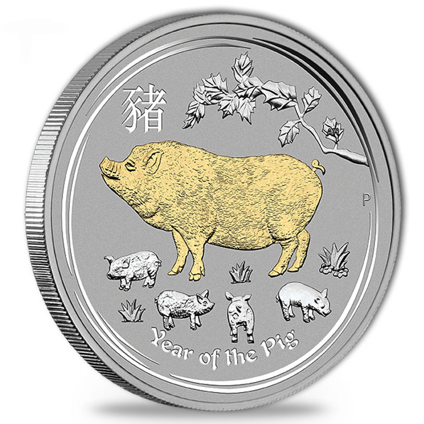 Lunar II - Schwein - 1 Oz Silber gilded + Zertifikat*