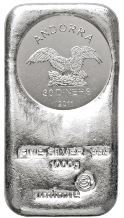 Vorderseite Umicore Andorra 1 Kilogramm Silber Münzbarren