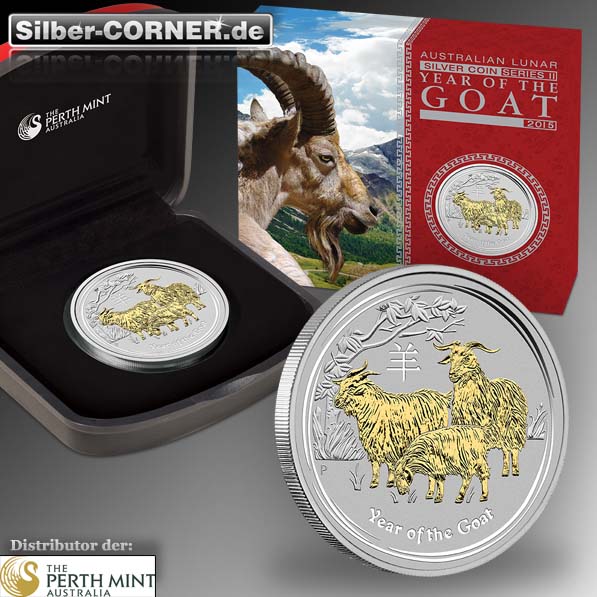 Lunar II Ziege 1 Oz Silber gilded + Box + CoA*