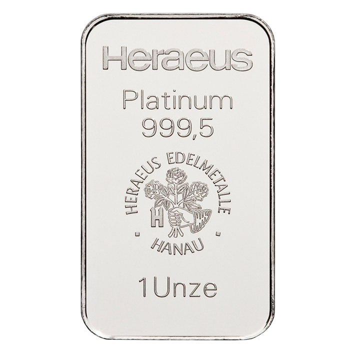 Heraeus 1 Unze Platinbarren Vorderseite