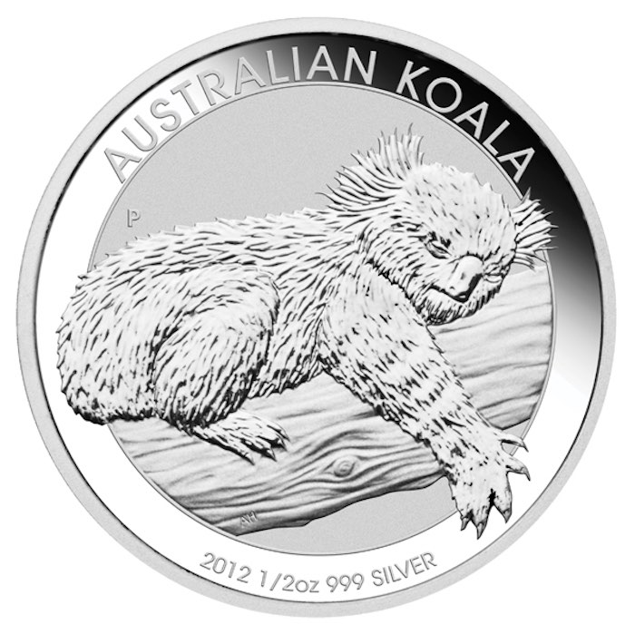 Rückseite Silbermünze Australien Koala 1/2 Oz 2012 Motiv schlafender Koala