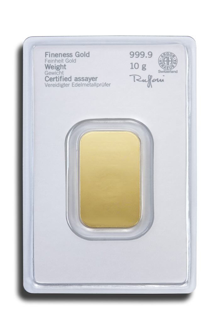 Rückseite 10 Gramm Goldbarren Heraeus