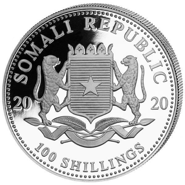 100 shillings Silbermünzen elefant 2020