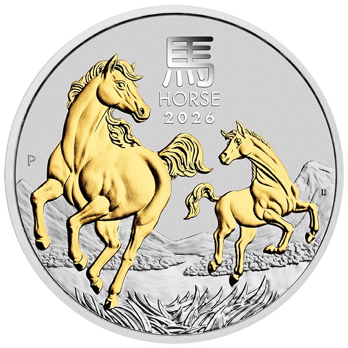 Lunar 3 Pferd 1 Unze Silber vergoldet 2026