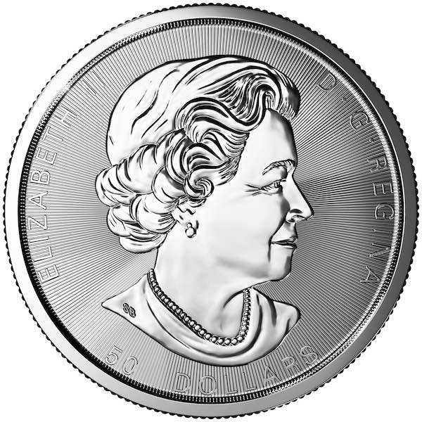 Wertseite der 10 oz Magnificent Maple Leaf 2021 mit dem Porträt von Queen Elizabeth II.
