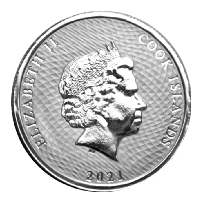 Rückseite der 1/10 oz Silbermünze Cook Islands mit Porträt von Queen Elizabeth II.