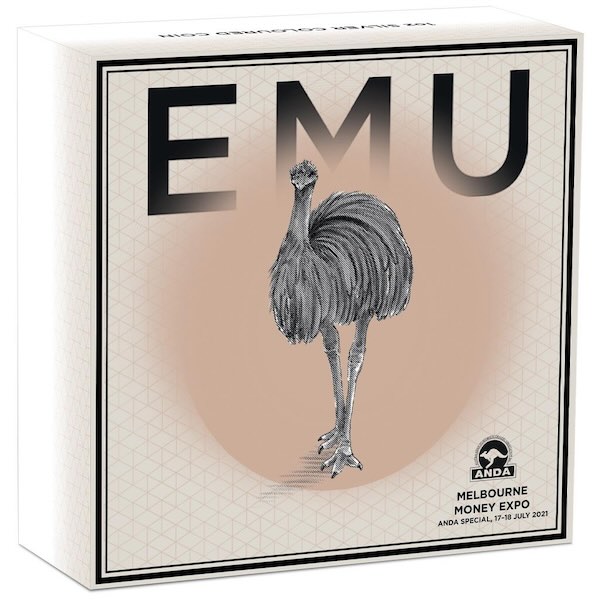 Umverpackung Emu 1 Unze Silber 2021 farbig