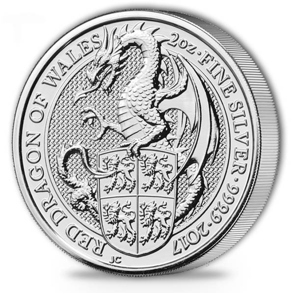 Queens Beasts Dragon Wales 2 Oz Silbermünze 2017