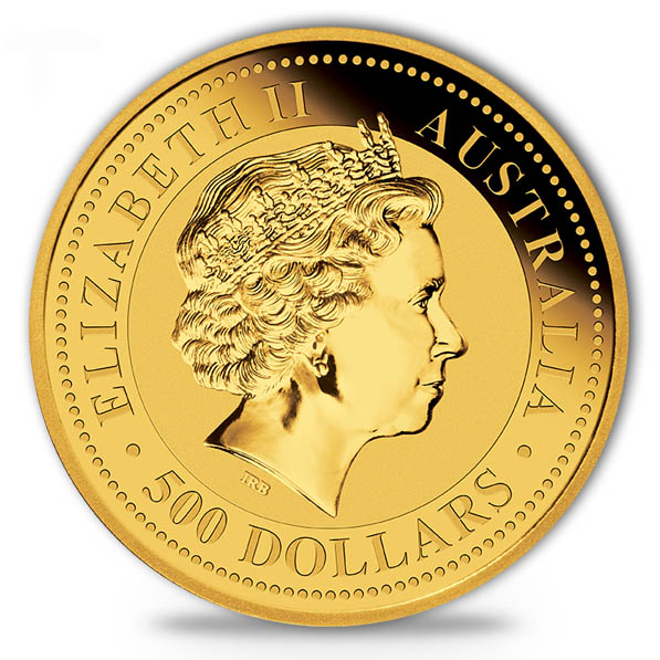 Wertseite Känguru 5 Oz Gold 2015 mit 500 AUD Nennwert