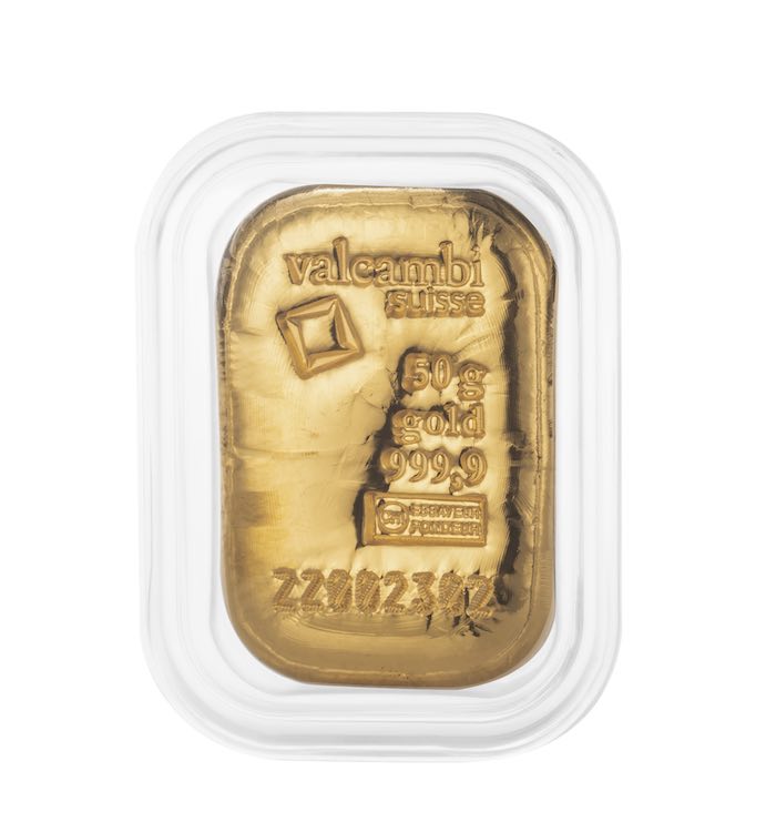 Valcambi 50 Gramm Goldbarren gegossen
