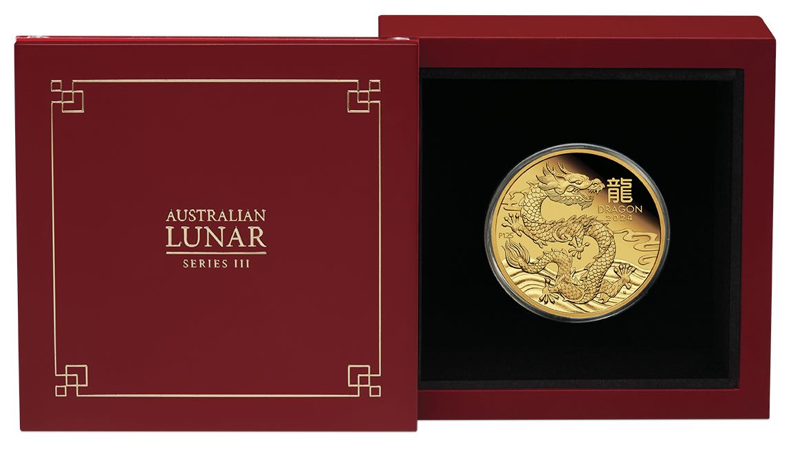 Lunar Drache 1 Oz Gold Proof in der Sammlerbox