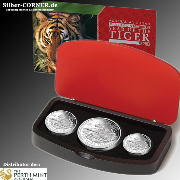 Lunar Tiger 3 Coin Set Silber 2010