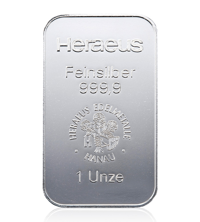 Heraeus 1 Oz Silberbarren verschiedene Design-Varianten