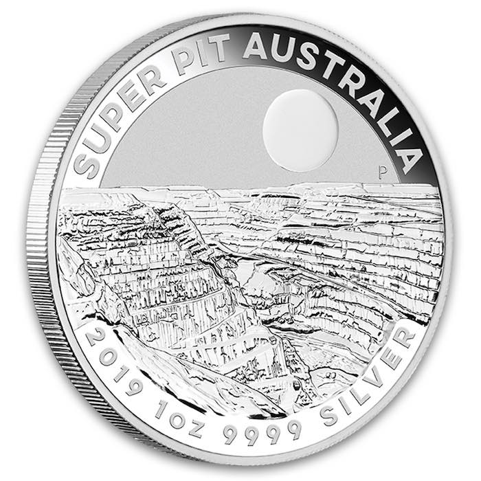 Australien Super Pit 1 Unze Silber 2019 Motivseite Erstausgabe