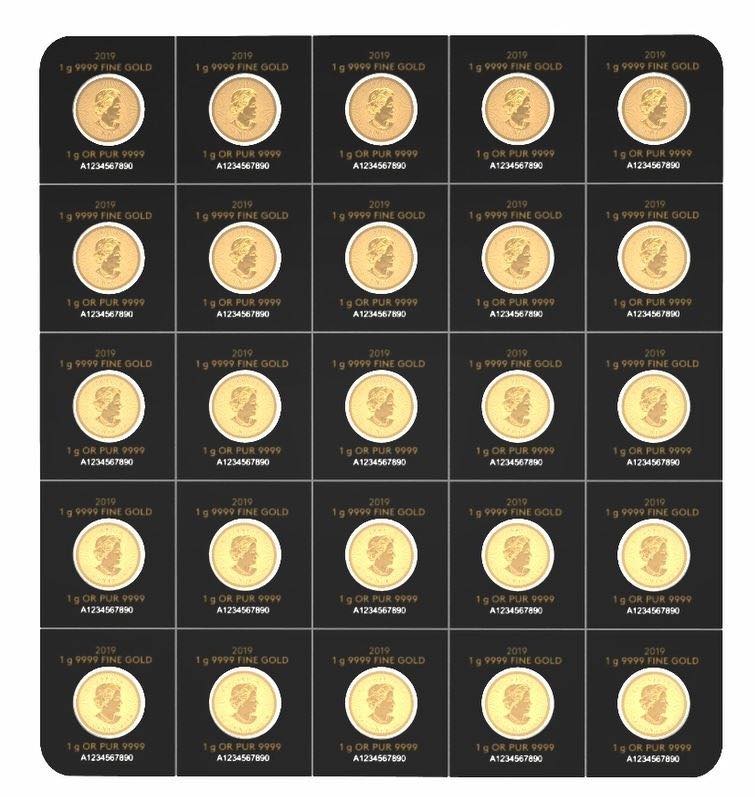 25 x 1 Gram Maple Rückseite mit je 0,5 Dollar