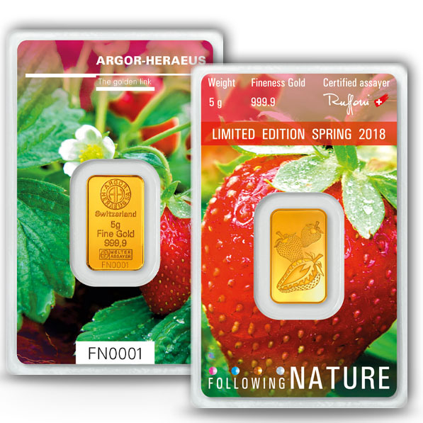Argon Heraeus 5 Gramm Goldbarren Following Nature 2018
