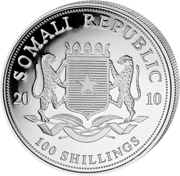 Rückseite Somalia Elefant 1 Unze Silber 2010 Wappen