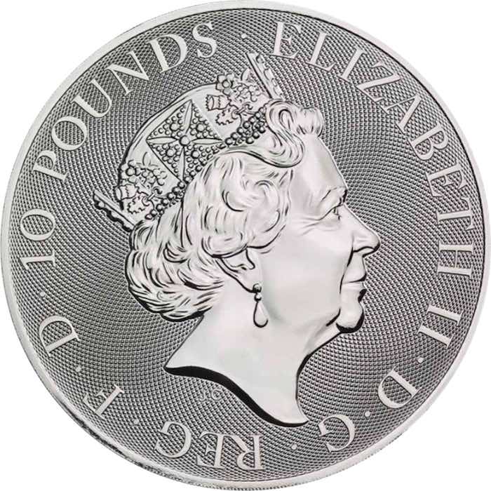 Wertseite 10 Oz Silber Queens Beasts Greyhound 2022 Elisabeth II