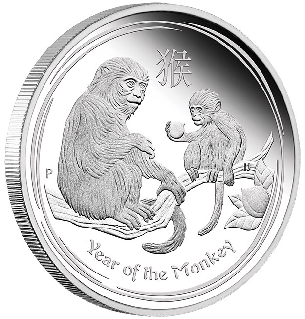Lunar II Affe Typeset Polierte Platte 1 Oz Silber 