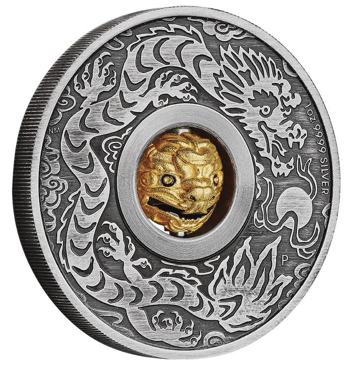 Lunar 3 - Drache - Rotating 1 Unze Silber Antik + Box +COE 2024*