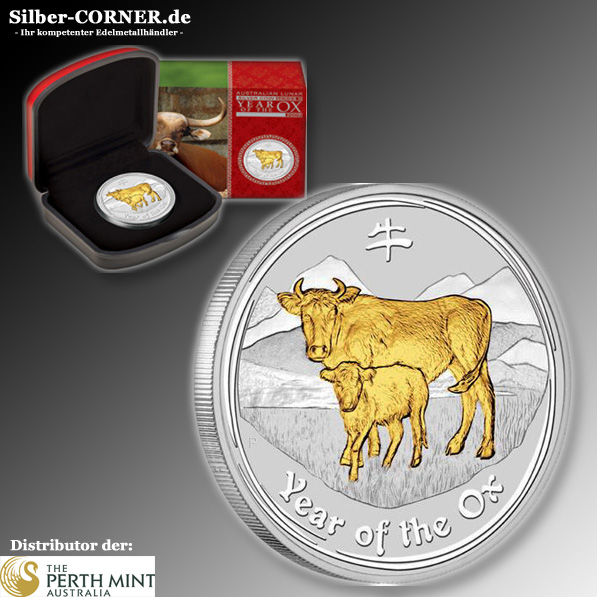 Lunar Ochse Silber vergoldet 2009 mit Box