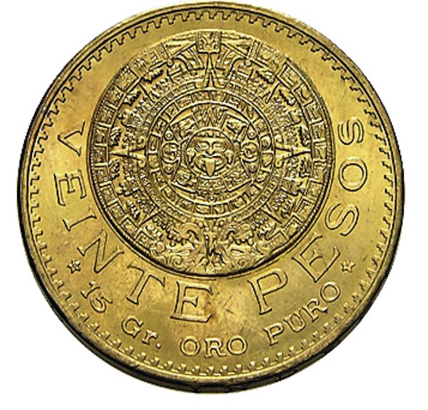 Mexiko 20 Pesos Goldmünze Motivseite Aztekenkalender