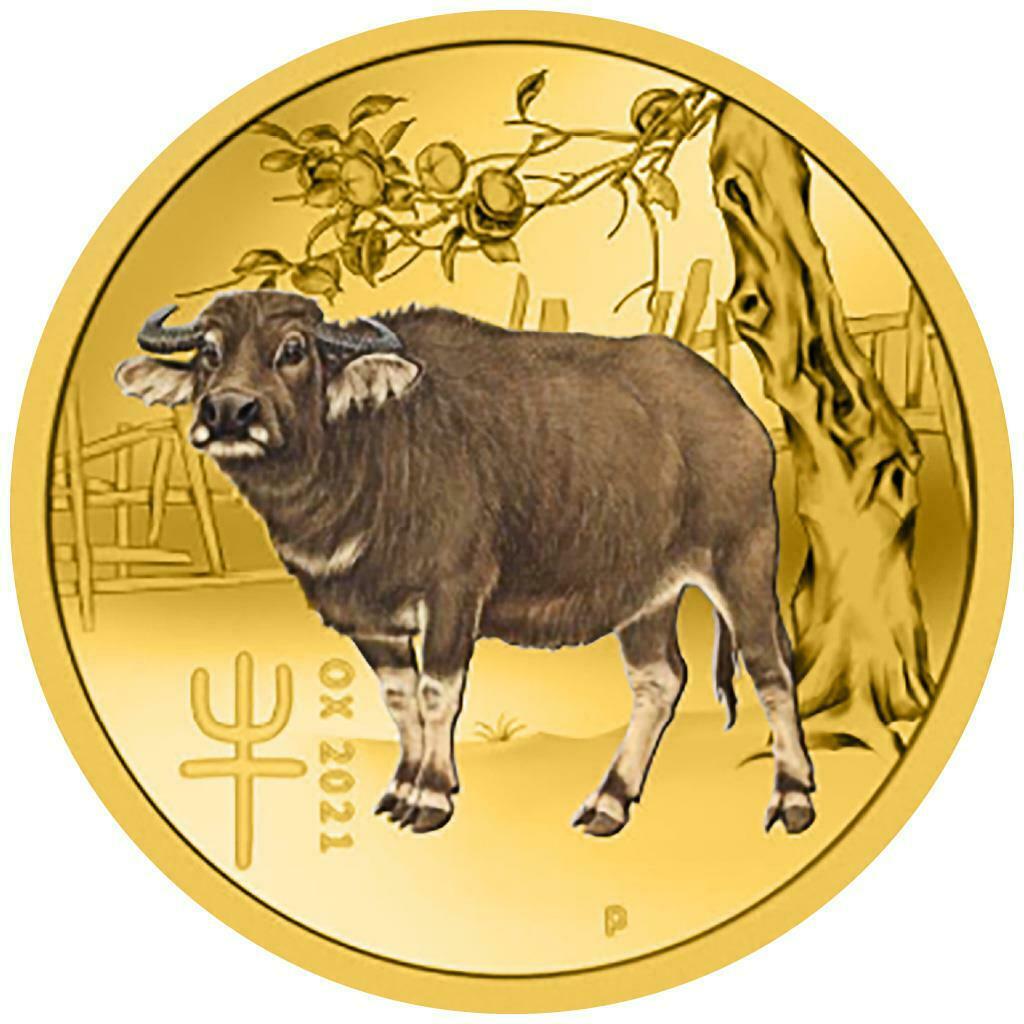 Lunar 3 - Ochse - 1/20 Oz Gold farbig 2021