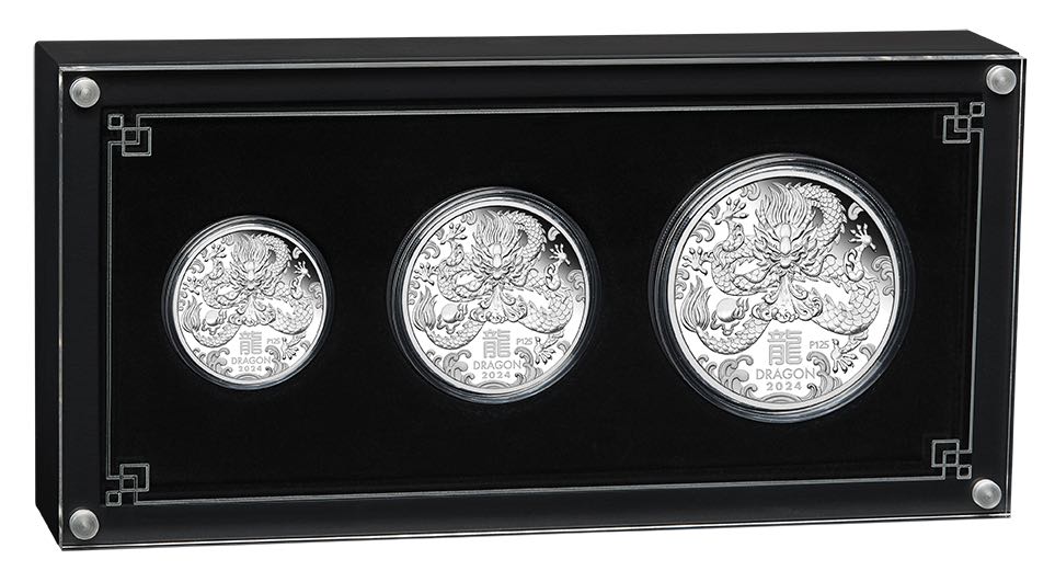 Lunar 3 Drache 3 Coin Set Silber Proof 2024